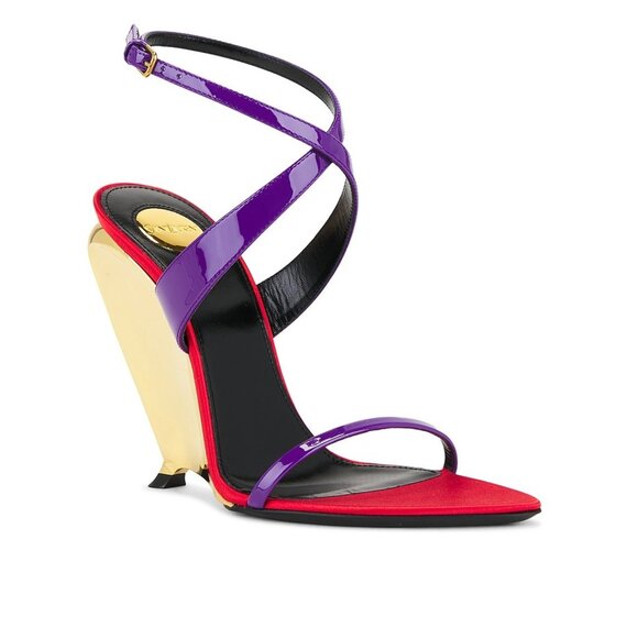 NEW Saint Laurent Gippy Wedge acinus violet Sandal purple red gold high heels - Picture 4 of 16